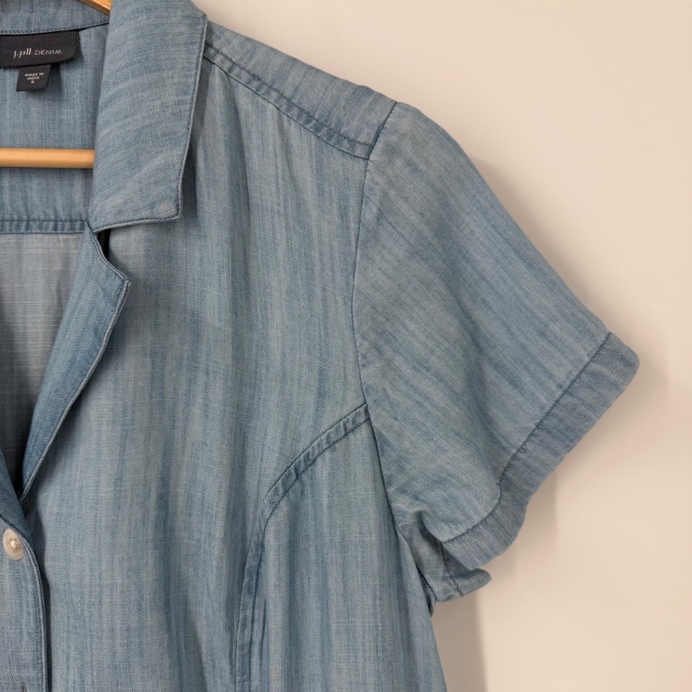 J. Jill Denim Light Wash Tencel Button Front Maxi Dress Short Sleeve Blue S - Picture 5 of 11